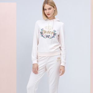 Juicy Couture Butterfly Floral Velour Tracksuits 7398 2pcs Women Suits White