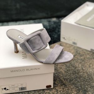 Manolo Blahnik Gable Mules Suede With Square Buckle Grey