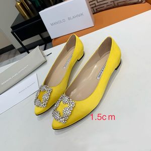 Manolo Blahnik Hangisi Flats Satin With Square Crystal Buckle Yellow