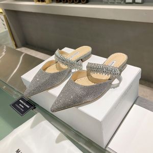 Manolo Blahnik Lutara Flats Glitter With Crystal Embellished Grey