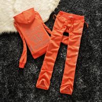 Juicy Couture Studded Logo Crown Velour Tracksuits 605 2pcs Women Suits Orange
