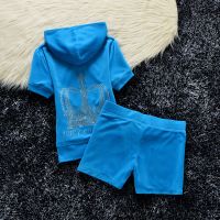 Juicy Couture Studded Crown Velour Tracksuits 609 2pcs Women Suits Blue