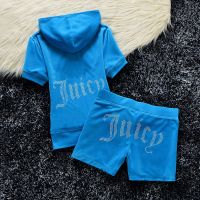 Juicy Couture Big Bling Velour Tracksuits 670 2pcs Women Suits Blue