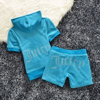 Juicy Couture Big Bling Velour Tracksuits 670 2pcs Women Suits Light Blue