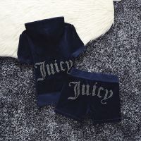Juicy Couture Big Bling Velour Tracksuits 670 2pcs Women Suits Navy Blue
