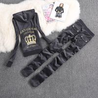 Juicy Couture Crown VIVA LA GLAM Velour Tracksuits 7218 2pcs Women Suits Grey