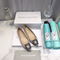 Manolo Blahnik Hangisi Flats Satin With Gunmetal Crystal Buckle Purple
