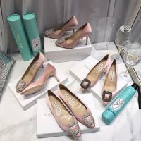 Manolo Blahnik Hangisi Pumps Satin With Gunmetal Crystal Buckle Pink