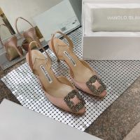 Manolo Blahnik Hangisli Slingback Pumps Satin With Jewel Buckle Cherry
