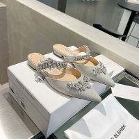 Manolo Blahnik Lurum Flats Glitter With Crystal Embellished Silver