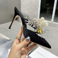 Manolo Blahnik Lurum Mules Satin With Crystal Embellished Black