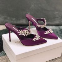 Manolo Blahnik Lurum Mules Satin With Crystal Embellished Burgundy