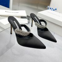 Manolo Blahnik Lutara Mules Satin With Crystal Embellished Black