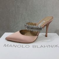 Manolo Blahnik Lutara Mules Satin With Crystal Embellished Cherry