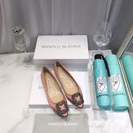 Manolo Blahnik Hangisi Flats Satin With Gunmetal Crystal Buckle Taupe