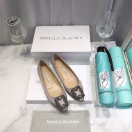 Manolo Blahnik Hangisi Flats Satin With Gunmetal Crystal Buckle Purple