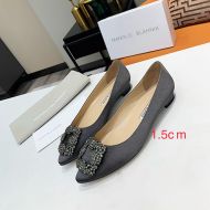 Manolo Blahnik Hangisi Flats Satin With Square Crystal Buckle Dark Grey