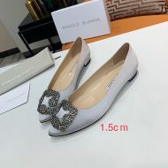 Manolo Blahnik Hangisi Flats Satin With Square Crystal Buckle Grey