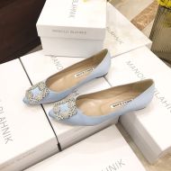 Manolo Blahnik Hangisi Flats Satin With White Crystal Buckle Grey