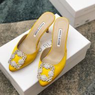 Manolo Blahnik Hangisi Mules Satin With Jewel Buckle Yellow