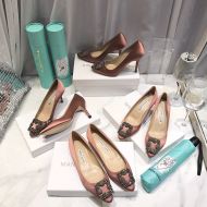 Manolo Blahnik Hangisi Pumps Satin With Gunmetal Crystal Buckle Rose