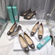 Manolo Blahnik Hangisi Pumps Satin With Gunmetal Crystal Buckle Taupe