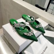 Manolo Blahnik Lurum Flats Satin With Crystal Embellished Green