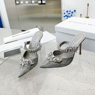 Manolo Blahnik Lurum Mules Lace With Crystal Embellished Grey