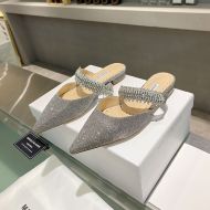 Manolo Blahnik Lutara Flats Glitter With Crystal Embellished Grey