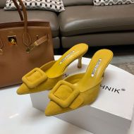 Manolo Blahnik Maysale Mules Suede With Kitten Heel Yellow